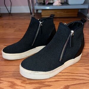 Steve Madden Loxley Black Wedge Sneaker Boots with Side Zippers, 8M